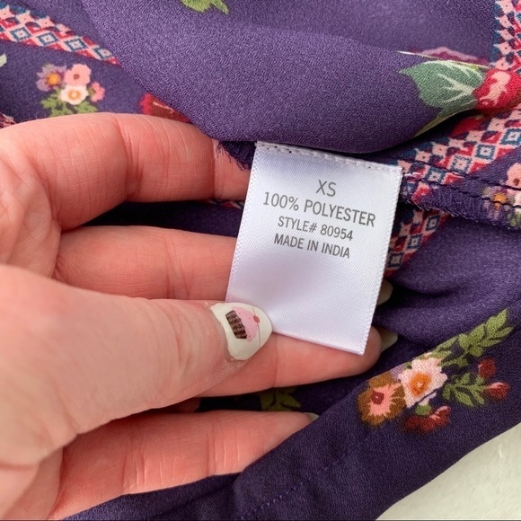 Francesca’s Miami Laura-Lee Purple Plum Shabby Chic Floral Babydoll Blouse XS - Picture 11 of 16